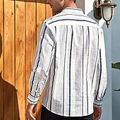 preiswerte Herrenhemd zum Knöpfen-Herren Hemd Hemd mit chinesischem Kragen Hemd mit Stehkragen Popover-Hemd Sommerhemd Freizeithemd Schwarzgrau Blau Staubiges Blau Grün Langarm Gestreift Schwarz &amp; Weiß Kragen Lässig Täglich