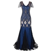 abordables Robes habillées-Femme robe longue robe noire Robe dentelle Robe vintage Robe de bal Mode Mature Robe chic Occasion spéciale Halloween Soirée Standard Plein Sans Manches Col V Noir Rouge Bordeaux Vert foncé Dorée