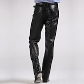 cheap Casual Pants-Men's Dress Pants Winter Pants Trousers Faux Leather Shorts Pocket Straight Leg Solid Colored Comfort Warm Wedding Office Business Faux Leather Streetwear Casual Black Micro-elastic
