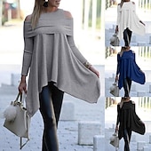 billiga Sweatshirt &amp; hoodie klänningar-Dam Mini klänning Tröjklänning Modern Mogna Utomhus Vinterklänning Semester Normal Ren färg Långärmad Båthals Över axeln Svart Vit Blå Grå Sommar Vår