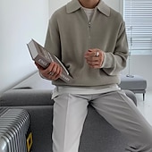 billiga tröja för män-Herr Tröja Blixtlåströja Pullover pikétröja Ribbad Sticka Tunika Halv dragkedja Stickat Slät Nedvikt Håller värmen Modernt Modernt Arbete Dagliga kläder Kläder Höst vinter Svart Kaki M L XL