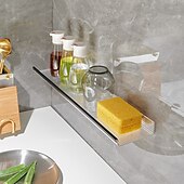economico Mensole per il bagno-Carrello per doccia Mensola da bagno in acrilico nero/oro, lavabo per WC perforato, scaffale per WC a parete