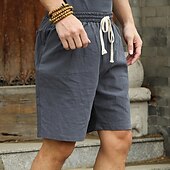 baratos Feriado-Homens Shorts de linho Shorts de verão Shorts casuais Bolsos Com Cordão Cintura elástica Tecido Comprimento da panturrilha Ao ar livre Diário Para Noite Misto de Algodão e Linho Moda Roupa de rua