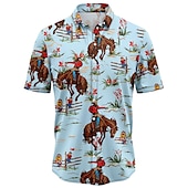 economico Camicia vintage-Derby del Kentucky Per uomo Cowboy Camicia Camicia hawaiana estiva Camicia Aloha Maniche Corte Camicia Collo ripiegato Vintage Tropicale Moda Streetwear Casuale Camicia hawaiana Blu S M L