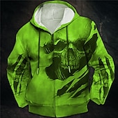 abordables Gótico &amp; Calavera-Hombre Cráneos Estampados Sudadera Sudaderas Sudadera con capucha y cremallera completa Manga Larga Sudadera con capucha Con Capucha Ropa de calle Impresión 3D Deporte Diario Deportes Vino Rojo
