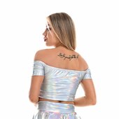cheap Tops-Metallic 1980s Shiny Latex Patent Crop Top PU Leather Off Shoulder Women&#039;s Carnival Costume Masquerade Party Bachelorette Party Pride Parade Adults&#039; Top