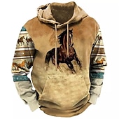 abordables sudaderas con capucha 3d para hombre-Hombre Animal Caballo Sudadera Sudaderas Sudadera Con Capucha Manga Larga Sudadera con capucha Con Capucha Ropa de calle Impresión 3D Diario Deportes Negro Marrón Estampado Primavera &amp; Otoño Diseñador