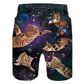 baratos Animais &amp; Aves-Homens Gráfico Animal Gato Calção de Banho Bermuda de Surf Shorts de Natação Cintura Média Roupa de rua Havaiana Boho Casual Diário Feriado Com Cordão Cintura elástica Impressão 3D Designer Roupa