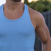 economico Canotte da palestra-Per uomo Canotta Maglietta smanicata Canottiera Maglietta senza maniche Senza Maniche Collo a U Estate Primavera A righe Moda Streetwear Interno Palestra Sport Nero Bianco Blu marino scuro Maglietta