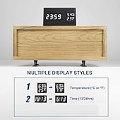 cheap Radios and Clocks-Wooden Digital Alarm Clock with Wooden Electronic LED Time Display 3 Alarm Settings Humidity Temperature Detect Wood Made Electric Clocks for Bedroom