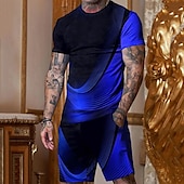 abordables Conjuntos de camisetas estampadas para hombre-Hombre Graphic de impresión en 3D A Rayas 2 piezas Conjuntos de camisetas Conjunto de pantalones cortos y camiseta Trajes De Camiseta Camiseta de doble color Manga Corta Cuello Barco Design Casual