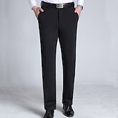 baratos Magro-Homens Social Calças Bolsos Perna reta Tecido Casamento Escritório Trabalho Chique &amp; Moderno Formal Preto Azul Marinha Cintura Alta Micro-Elástica
