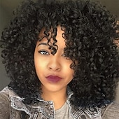 economico Parrucche trendy sintetiche-parrucche ricci per donne nere - parrucca riccia afro crespa con frangia biondo bicolore misto marrone colore parrucche sintetiche resistenti al calore parrucche per feste di Natale
