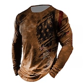 ieftine Tricou patriotic pentru veterani-Bărbați Imprimeu Grafic Steagul american Steag Național Tricou tricou învechit Manșon Lung Tricou Tipărire 3D Stil Nautic Cămașă Epocă Sport Designer În aer liber Stradă Casual Kaki + Gri închis