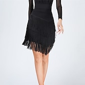 cheap Latin Dancewear-Latin Dance Skirts Tassel Pure Color Women&#039;s Training Party High Terylene