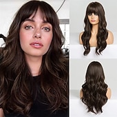 economico Parrucche trendy sintetiche-parrucca bionda lunga ombre per le donne 26 pollici parrucche ondulate bionde sintetiche parte centrale capelli resistenti al calore lunga parrucca bionda per abbigliamento da festa quotidiano
