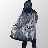 billige fleecejakke for menn-Herre Dyr Ulv Grafiske trykk Vinterfrakk Fleece-jakke Frakk Hold Varm Pustende Bekvem Mote Gatemote Sport Sport &amp; Utendørs Dagligdagstøy Ut på byen Glidelås Lomme Trykt mønster Høst vinter Hettegenser