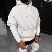preiswerte Basic-Hoodies für Herren-Herren Hoodie Sweatshirt Kapuze Aprikose Schwarz Weiß Gelb Wein Mit Kapuze Feste Farbe Kordelzug Sport &amp; Natur Casual Strassenmode Heißprägen Strassenmode Sportbekleidung Basic Herbst Winter