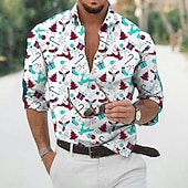 abordables Tenue de scène de Noël-chemises imprimées pour hommes avec scène de Noël, chemises avec imprimés graphiques arbre élan, revers rouge vert violet vert bleu jaune, imprimé 3D, rue, décontracté, manches longues, boutonné,