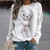 levne Zvířata vrcholy-dámská mikina pulovr cat street casual sportovní basic kulatý výstřih dlouhý rukáv top mikroelastický pad &amp;amp; zimní comfrt prodyšná měkká tkanina