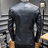 halpa Miesten Klassiset Bleiserit-Miesten Nahkatakit Bleiseri Toimisto &amp; ura Arki-asut Lämmin Tasku Painike alas 봄 &amp; Syksy Yksivärinen / yksivärinen Tyylikäs Lämmittely Sänkyjen avaus Tekonahka Viini Musta khaki Tumman sininen Jackets