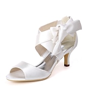 abordables Semiformal-Mujer Zapatos de boda Zapatos de novia Pajarita Tacón de gatito Puntera abierta Satén Cremallera Negro Blanco Marfil