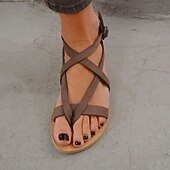 abordables Sandales femme-Femme Sandales Bohème Sandales plates du quotidien Eté Talon Plat Bout ouvert Daim Mocassins Noir Bleu Marron