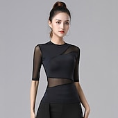 voordelige Toppen en Sets-Latijnse dans Sportkleding Top Pure Kleur Gesplitst Dames Prestatie Opleiding Halve mouw Hoog Katoenmix