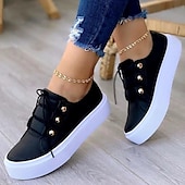 economico Sneakers da donna-sneakers da donna bianche con plateau e dettagli con bottoni dorati: scarpe casual stringate alla moda da indossare tutti i giorni