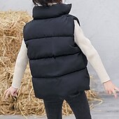 baratos Colete de menina-Infantil Para Meninas Colete Sem Manga Verde Preto Vermelho Côr Sólida Inverno Outono Moda Ao ar livre 7-13 anos