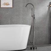 economico Rubinetti per vasca da bagno-rubinetto per vasca montaggio a pavimento riempimento vasca autoportante rubinetti doccia ad alto flusso in ottone con rubinetti miscelatori doccia portatili bocca girevole (grigio canna di fucile)