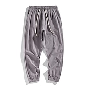 baratos Clássico-Homens Corredor Calças de linho Calças Calça verão Bolsos Com Cordão Cintura elástica Tecido Conforto Respirável Comprimento total Casual Diário Feriado Misto de Algodão e Linho Moda Clássico Preto