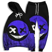 billige Herre 3D Sweatshirt Sett-Herre Grafisk Grimasse 2stk 3D-genseresett Joggedress Hettegensere Langermet Lange bukser Med hette Gatemote Grunnleggende Fritid Sport &amp; Utendørs Avslappet Sport Trykt mønster Vår Høst Lysegul Gul