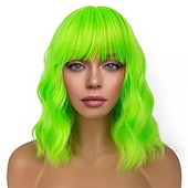 levne Syntetické trendy paruky-krátké bobové paruky s ofinou pro ženy volná vlnitá paruka kudrnatá vlnitá délka po ramena bob syntetická cosplay paruka pro dívky barevné kostýmní paruky