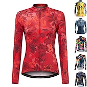 abordables Maillots de mujer-Mujer Maillot de Ciclismo Flores Botánica Manga Larga Bicicleta Maillot Camiseta con 3 bolsillos traseros MTB Bicicleta Montaña Ciclismo Carretera Secado rápido Bandas Reflectantes Bolsillo trasero