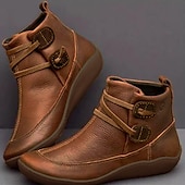 cheap Ankle Boots-Women&#039;s Brown Casual Ankle Boots with Double Buckle Straps - Comfortable Everyday Footwear for Fall and Winter