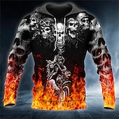 economico Felpe con cappuccio da uomo-Per uomo Teschi Stampe astratte Felpa con cappuccio Felpe Felpa Felpa con cappuccio pullover Manica lunga Felpa con cappuccio Con cappuccio Streetwear Stampa 3D Giornaliero Sport Nero Stampa