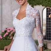 cheap Bridal Wraps-Shawl &amp; Wrap Wedding Guest Women's Wrap Mother's Wraps Pure Elegant Long Sleeve Lace Wedding Wraps With Pure Color For Party Evening All Seasons