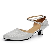 abordables Chaussures de bal, de danse moderne-Femme Salon Chaussures Modernes Utilisation Intérieur Valse Sandale Talon Couleur Pleine Talon Cubain Boucle Argent Doré Marron