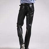 cheap Casual Pants-Men's Dress Pants Winter Pants Trousers Faux Leather Shorts Pocket Straight Leg Solid Colored Comfort Warm Wedding Office Business Faux Leather Streetwear Casual Black Micro-elastic