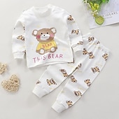billiga Pyjamas-Barn Pojkar 2 delar T-shirt och byxa Långärmad Uggla A01 A02 Djur Tecknat Crewneck Sommar Vår Grundläggande Hem 3-7 år