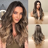 cheap Synthetic Trendy Wigs-Barbiecore Movie Wigs Blonde Highlight Wigs for Women 26 Inch Long Curly Synthetic Wigs Middle Part Blonde Highlights Hair Wigs Loose Wavy Wigs Heat Resistant