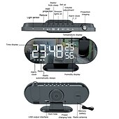 cheap Radios and Clocks-LED Projection Digital Alarm Clock for Bedrooms FM Radio Alarm Clock on Ceiling Temperature &amp; Humidity Display 12/24H Snooze Dual Loud Alarm Clock