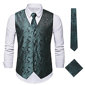 זול ג&#039;קט גברים-בגדי ריקוד גברים וסט חֲזִיָה Gilet חתונה משרד קריירה לבוש יומיומי מסיבה\קוקטייל עסקים מודרני עכשווי אביב סתיו רקום כיס דפוס כפתור למטה פוליאסטר רך חוץ נוח פרח חזה יחיד צווארון V רגיל