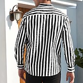 preiswerte Herrenhemd zum Knöpfen-Herren Hemd Hemd mit chinesischem Kragen Hemd mit Stehkragen Popover-Hemd Sommerhemd Freizeithemd Schwarzgrau Blau Staubiges Blau Grün Langarm Gestreift Schwarz &amp; Weiß Kragen Lässig Täglich