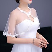 abordables Boléros de Mariage-Wraps de mariée Enveloppes d&#039;invités de mariage Le style mignon Mariée Sans Manches Manche Chauve-souris Tulle Boléros de Mariage Avec Côté dentelle Pour Mariage Eté