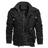 cheap Sport Jacket-Men&#039;s Winter Jacket Winter Coat Work Jacket Outdoor Street Windproof Warm Drawstring Winter Solid Colored Fashion Keep Warm Stand Collar Regular Cotton Fleece Black Army Green Khaki Jacket