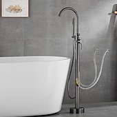 economico Rubinetti per vasca da bagno-rubinetto per vasca montaggio a pavimento riempimento vasca autoportante rubinetti doccia ad alto flusso in ottone con rubinetti miscelatori doccia portatili bocca girevole (grigio canna di fucile)