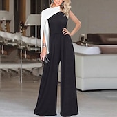 levne Šaty pro svatební hosty-Overaly Večerní šaty Ležérní šaty Svatební host Párty šaty Délka po země Dlouhé rukávy Jedno rameno Stretch fabric s záhyby