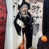 levne Šaty-Punk a gotika Sexy kostým Šaty Cosplay kostým Šaty s rozparkem Zvonové Morticia Addamsová Maškarní kostým Dámské Fantazie předvečer Všech svatých Karneval Plesová maškaráda Večírek Klub Dospělé Šaty